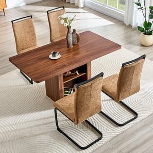 English Elm Expandable Walnut Dining Set with 4 Techno Fabric Chairs for Modern Kitchen W1151S04707