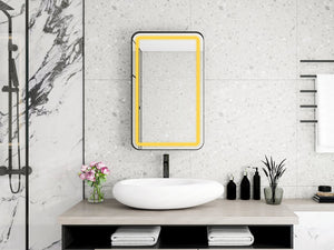 English Elm Rectangle LED Medicine Cabinet Mirror with Soft Touch Light, Magnetic Accessories, Tempered Shelves, Wall-Mounted Storage Black W688P210792