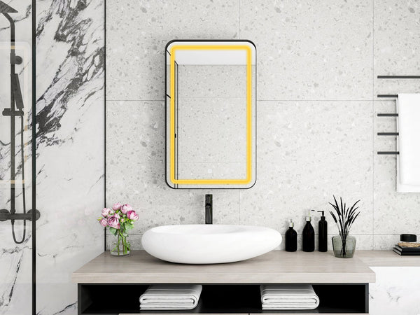 English Elm Rectangle LED Medicine Cabinet Mirror with Soft Touch Light, Magnetic Accessories, Tempered Shelves, Wall-Mounted Storage Black W688P210792