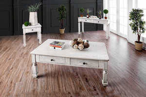English Elm Transitional Bold Round End Table with I-Shaped Legs and Lower Shelf for Stylish Storage and Decor Antique White 29 L x 29 W x 9 H B2741P357493