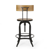 Christopher Knight Home® - Noble House - Ximen Modern Industrial Firwood Adjustable Height Swivel Barstools, Natural and Black Brushed Silver - Set of 2