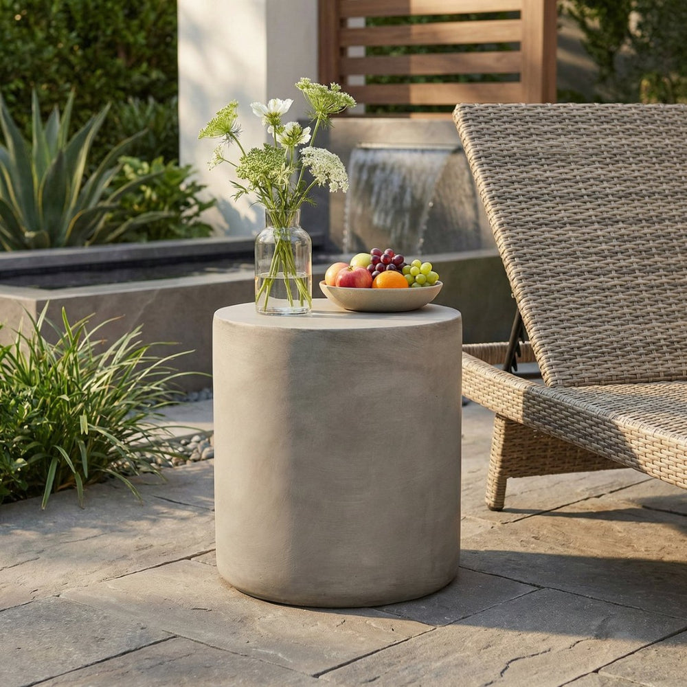 English Elm Outdoor Mgo Concrete Cylinder Side Table Lightweight Patio Accent in Gray N773P387262G