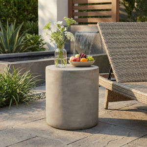 English Elm Outdoor Mgo Concrete Cylinder Side Table Lightweight Patio Accent in Gray N773P387262G