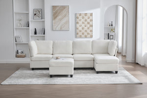 English Elm UNITED Modular 6-Seat Sectional Sofa with Removable Ottoman, Storage Compartments, Convertible Comfort Beige W1568S00242