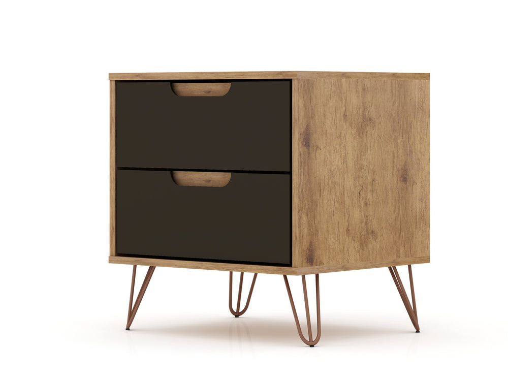 English Elm Rockefeller 20" Nightstand Gray with 2 Soft‑Glide Drawers, Metal Splayed Legs & Custom Handles B365P398146