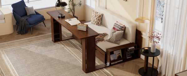 English Elm Queen Daybed with Hydraulic Desk Storage Drawers and Convertible Sofa for Small Spaces Espresso LT000272AAP