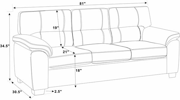 English Elm Vintage Three‑Seat Sofa with Tufted PU Leather, Rolled Arms & Sturdy Wooden Legs for Cozy Living Rooms Light Brown B343S00005