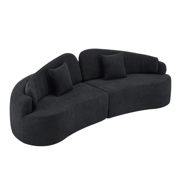 English Elm Curved Four Seat Chenille Sofa with Removable Backrest for Retro Apartment Living Black W3612S00041