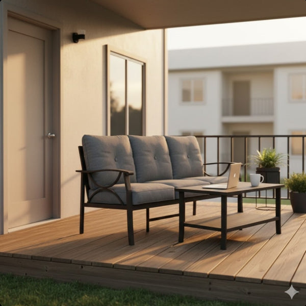 English Elm 2 Piece Outdoor Steel Sofa Set with Coffee Table Powder Coated for All Weather Patios Gray+ Khaki B082P455151