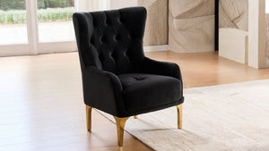 English Elm Lippa Tufted Upholstered Accent Chair with Gold Steel Legs for Glam Living Spaces Black B009P442549