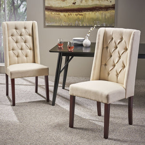 English Elm Dining Chair Set of Two Wingback Button Tufted High Back Birch Leg Upholstered 61539.00BGE