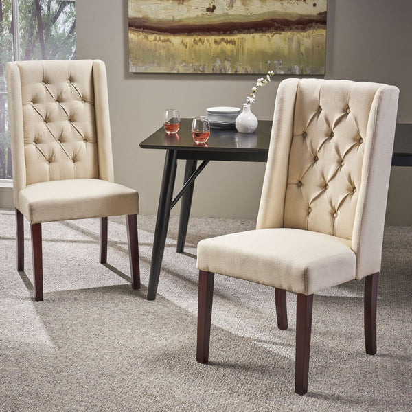 English Elm Dining Chair Set of Two Wingback Button Tufted High Back Birch Leg Upholstered 61539.00BGE
