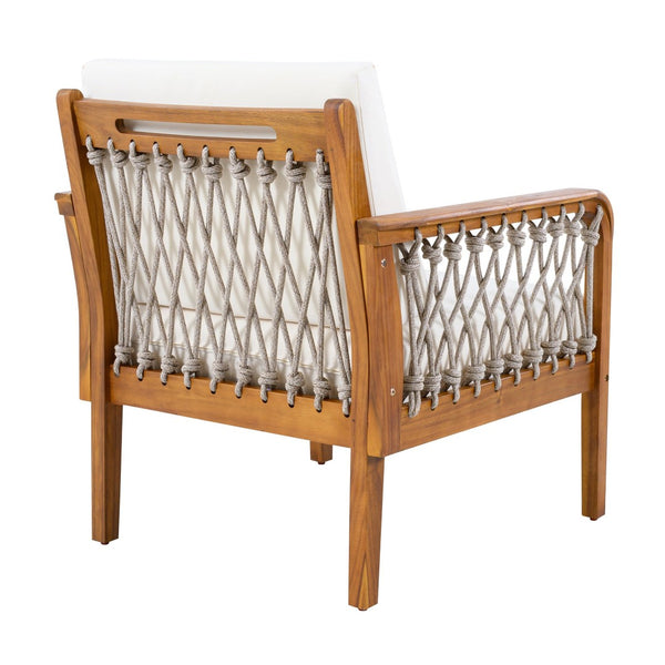 English Elm Outdoor Acacia Wood Patio Club Chair with Woven Rope Armrests and Teak Finish Cream,Oatmeal,Teak N768P363953T