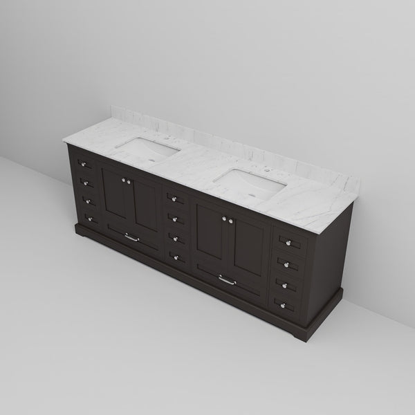 English Elm Espresso 84" Double Bath Vanity with Carrara Marble Top, Solid Wood, Soft-Close Drawers & Storage B2731P258315