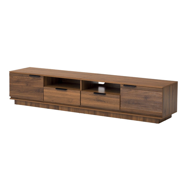 English Elm 78 Inch Walnut Media Console with Slatted Doors Solid Wood Legs and Cable Management N710P374714P