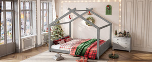 English Elm Queen House Bed Frame Solid Pine Low Profile Montessori Floor Design for Kids Room W1580P387854