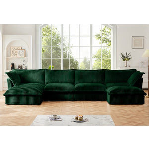 English Elm Slipcovered U-Shape Sectional Sofa - Cozy Cloud Couch With Removable Green Corduroy Covers & Big Pillows For Ultimate Comfort W3041S00086-GIGA
