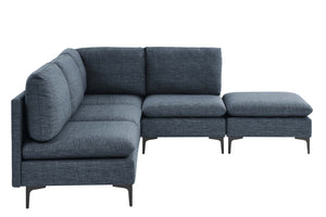 English Elm Linen Upholstered Sectional Sofa with Black Metal Legs Mid-century Modern Living Room Dark Blue B2748S00120