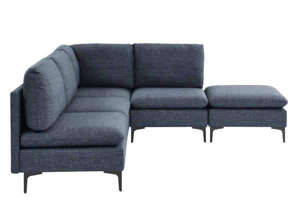 English Elm Linen Upholstered Sectional Sofa with Black Metal Legs Mid-century Modern Living Room Dark Blue B2748S00120