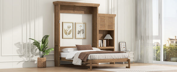 English Elm Queen Size Murphy Bed With Louvered Design, Multi-Storage Solution For Compact Living Spaces N7090004018D-GIGA