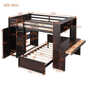English Elm Full Twin Loft Bed with Desk Wardrobe and Shelving Kids Bedroom Espresso Wood LT000821AAP