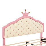 English Elm Full Size Lovely Crown Fantasy Pu Leather Princess Bed With Tufted Headboard, Pink+Cream