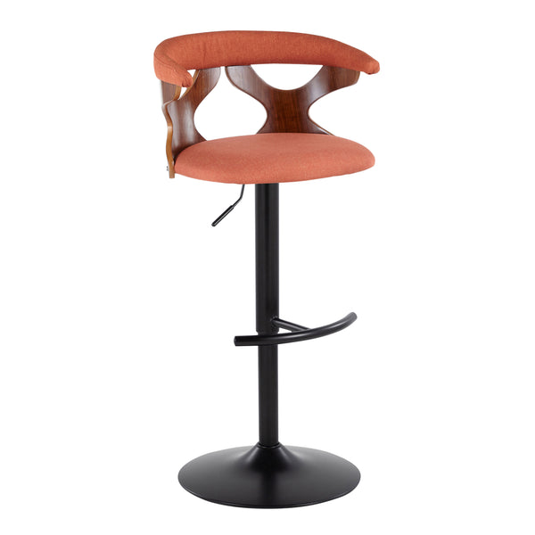 English Elm Gardenia Adjustable Barstools Set Of 2 - Contemporary Black Metal, Walnut Accents & Vibrant Orange Upholstery B202S00856