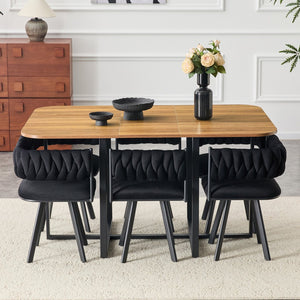 English Elm 7-piece Dining Set Tufted Velvet Chairs Melamine Table Modern Farmhouse Kitchen W3875S00040