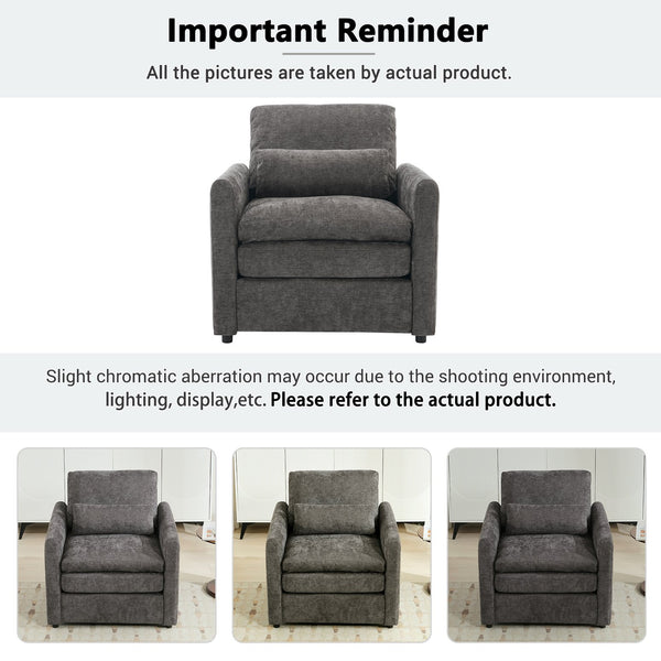 English Elm 31.9" Cozy Upholstered Armchair with Chenille Fabric, Double-Layer Cushions & Lumbar Support Grey N719P251495E