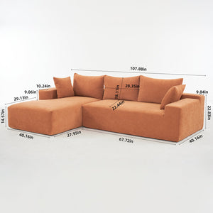 English Elm 108*68 Inch Extra-Deep Modular Sofa - Cozy Chenille Lounge For 4, No Assembly, Vibrant Orange Style W1829S00051
