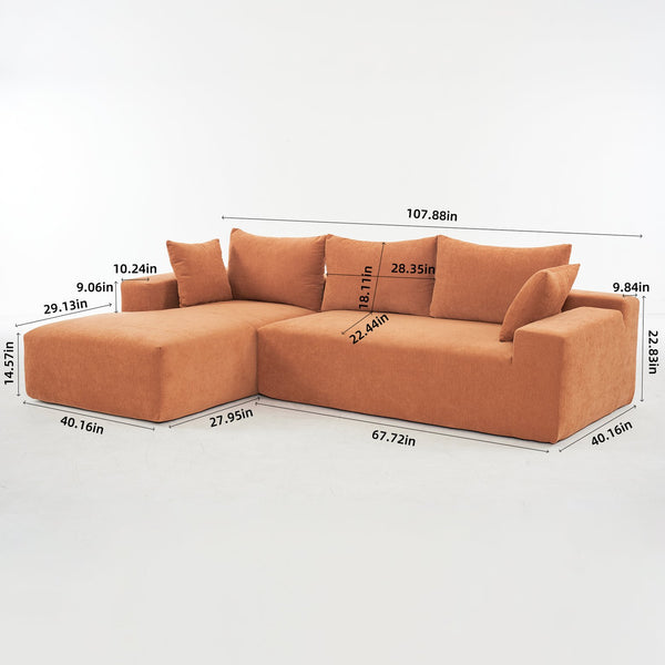 English Elm 108*68 Inch Extra-Deep Modular Sofa - Cozy Chenille Lounge For 4, No Assembly, Vibrant Orange Style W1829S00051