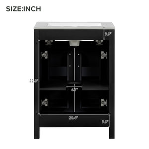 English Elm Modern 48 Inch Freestanding Bathroom Vanity Dual Ceramic Sinks Soft Close Gold Handles Black N729P000008B