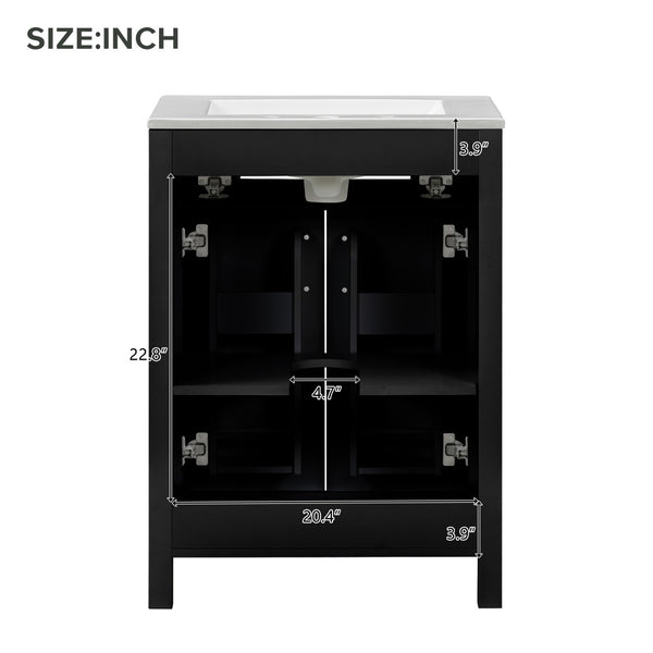 English Elm Modern 48 Inch Freestanding Bathroom Vanity Dual Ceramic Sinks Soft Close Gold Handles Black N729P000008B