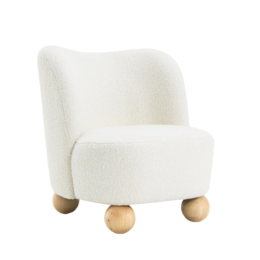 English Elm 1Pc Accent Chair In White Boucle - Curved Back, Wide Seat & Ball Feet For Modern Living Spaces B2741P401987