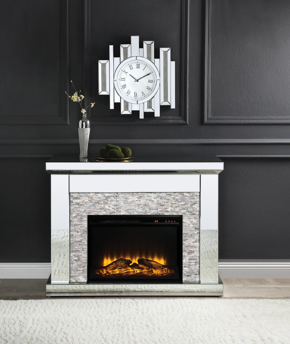 English Elm Laksha Glam Led Electric Fireplace with Mirrored Frame and Faux Stone Surround B2726P446682