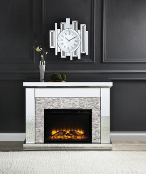 English Elm Laksha Glam Led Electric Fireplace with Mirrored Frame and Faux Stone Surround B2726P446682
