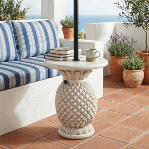 English Elm Adela Outdoor Mgo Umbrella Base Side Table with Marble Finish Weatherproof Patio N775P385406W
