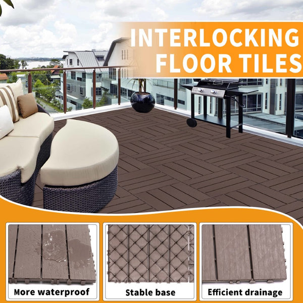 English Elm Plastic Interlocking Deck Tiles 44 Pack Snap Together Waterproof Patio Flooring W2882P204562