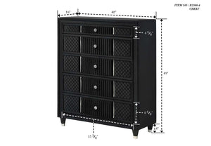 English Elm Contemporary Black Velvet Five Drawer Chest with Crystal Knobs for Glam Bedrooms B2741P457641