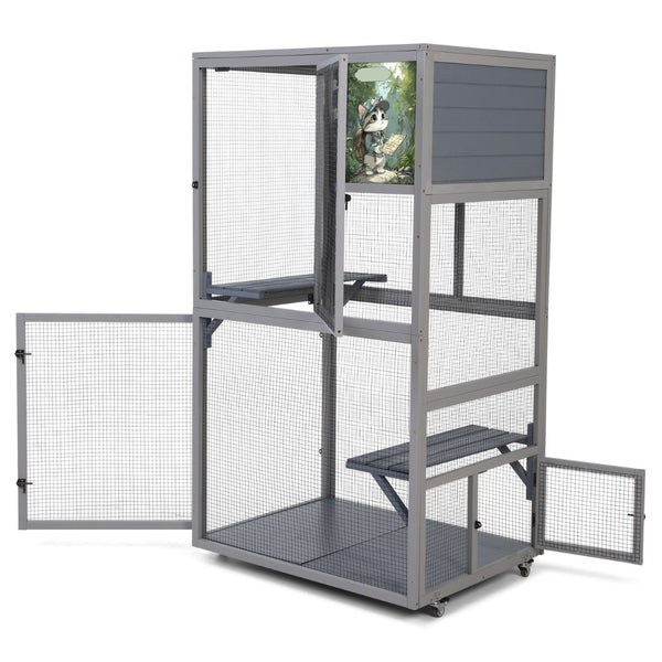 English Elm Wooden Pinewood Small Animal Habitat with Acrylic Panels Ramps Tunnel and Rolling Base W2181P363536