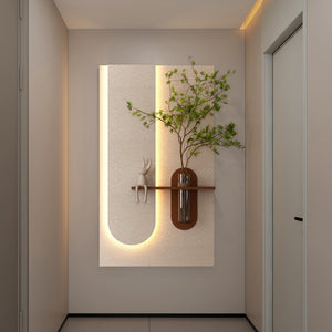 English Elm Adjustable 3-Color Led Sandstone Wall Decor With Greenery & Rabbit Statue - Modern 3D Art Accent W2700P313029