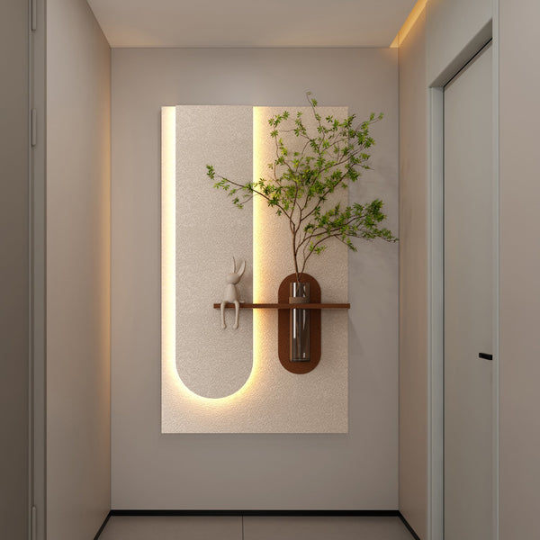 English Elm Adjustable 3-Color Led Sandstone Wall Decor With Greenery & Rabbit Statue - Modern 3D Art Accent W2700P313029