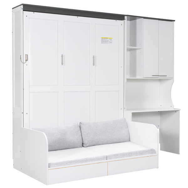 English Elm Multi-Functional Murphy Bed: Stylish Queen System With Sofa, Desk & Storage For Space-Saving Living N7090000606K