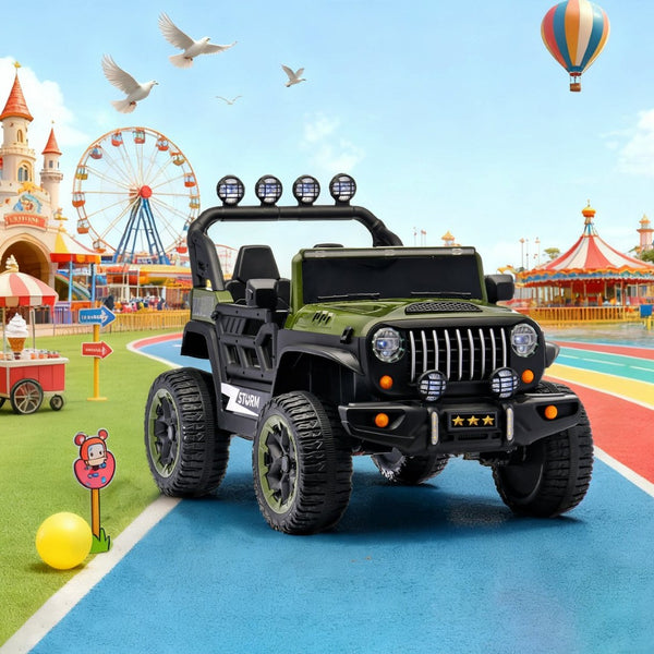 English Elm 24v Two Seat Kids Ride on Car with 4wd Motor Remote Control and Led Lights Green W509P378205