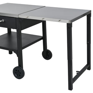 English Elm Outdoor Bbq Prep Cart Rolling Stainless Steel Grill Station with Foldable Work Surface Black N719P407403B