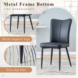 English Elm Black Wood Grain Mdf Dining Table Set Seats Six with Pu Leather Stripe Chairs W1151S04428