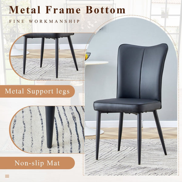 English Elm Black Wood Grain Mdf Dining Table Set Seats Six with Pu Leather Stripe Chairs W1151S04428