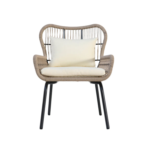 English Elm Christopher Knight Home® - SOUTHPORT Woven Rope Club Chair with Steel Frame, Water‑Resistant Cushions & Bohemian Outdoor Style Brown+Beige 62329.00CBRN