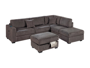 English Elm Chocolate Fur-Like Corduroy U-Shaped Sectional Sofa with Console Cup Holders and Hidden Storage Recline Chocolate 34 L x 26 W x 46 H B011S01773