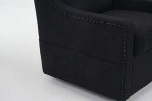 English Elm 011-Teddy Plush Swivel Accent Chair with High Back, Rivet Trim, 360° Rotation, Storage & Pockets Black W527P190836